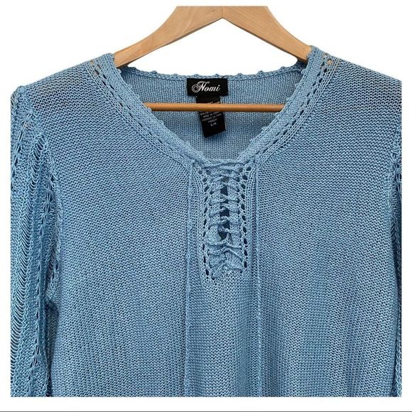 Nomi crochet knit long sleeve soft blue sweater acrylic blend size large VGUC - Picture 2 of 7